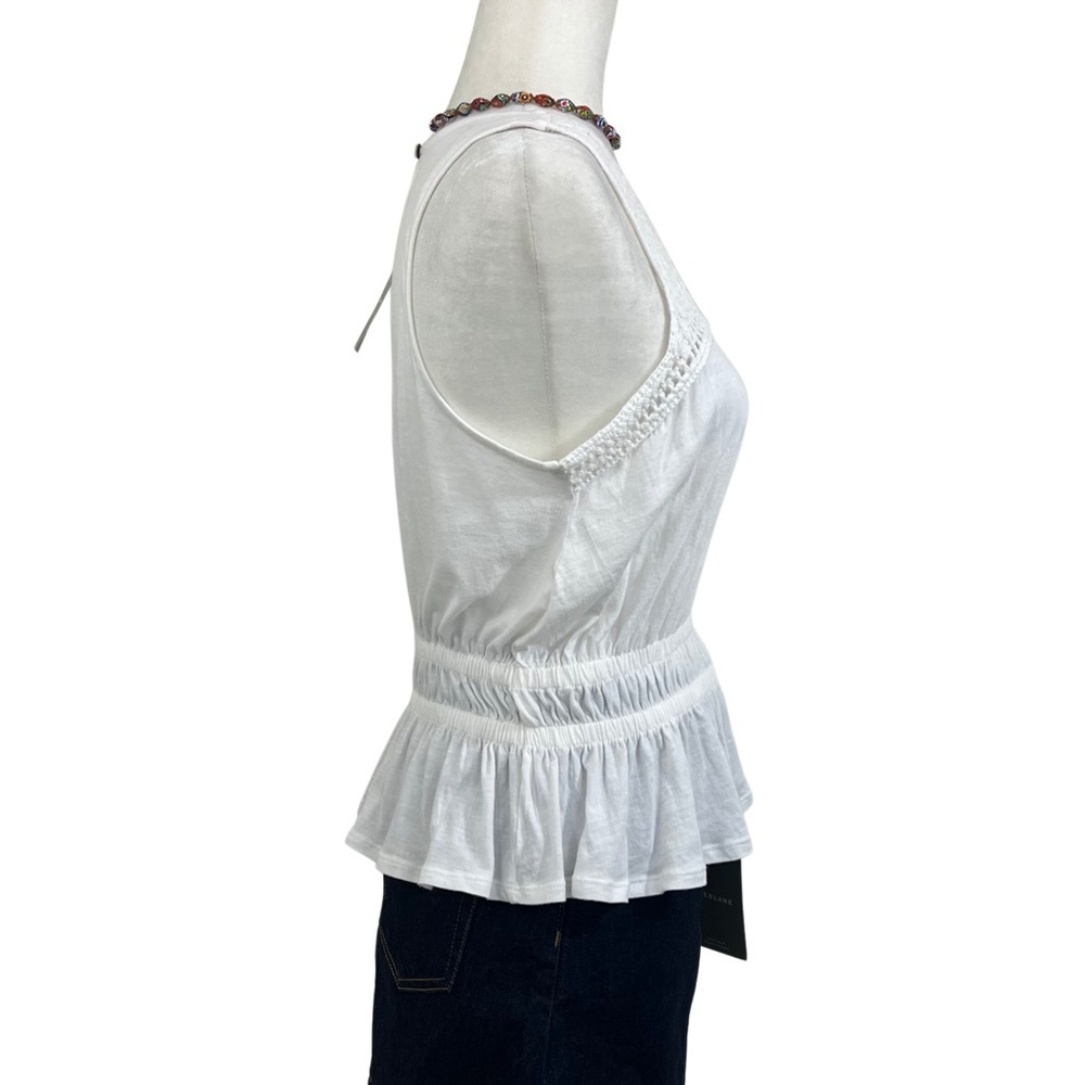 Lucky Brand Crochet Peplum Top Sleeveless Double Band Waist White XS 7WP6683 NWT - Picture 5 of 16